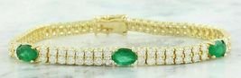 12Ct Green Emerald and Diamond 14K Yellow Gold Over Luxury Tennis Bracelet 7.25&quot; - £140.17 GBP
