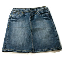 Hydraulic Juniors Size 5 Stretch Blue Denim Jean Skirt Back Slit Casual Pockets - £7.45 GBP
