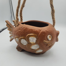 Vintage Hanging Pottery Clay Fish Planter Glazed Big Eyes Lips 7 Inch Ja... - $26.89