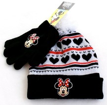 Disney Minnie Mouse Knit Cuff Pom Beanie &amp; Stretch Gloves Youth Girl&#39;s 7-16 - £21.35 GBP
