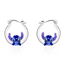 Girls Ladies Disney Parks Jewelry Stitch 925 Silver Plated Hoop Earrings Set - £11.86 GBP