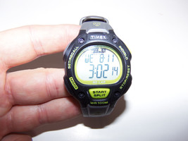 Timex Mens Ironman Triathlon Indiglo 30-Lap Digital Watch Grey Black Green WORKS - £71.09 GBP