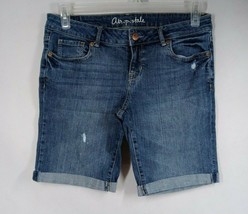 Aeropostale Bermuda Darkwash Ripped Embroidered Jean Shorts Size 8 - £15.24 GBP