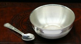 999 pure sterling silver handmade solid silver bowl and spoon silver set sv82 - £58.75 GBP
