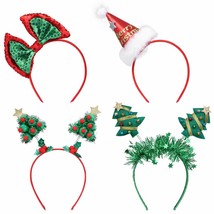 Christmas Headbands 4Pcs Christmas Tree Fashion Headband Santa Hat Xmas Bows Hea - £31.54 GBP