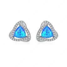 1.50Ct Created Blue Opal Stud Infinity Halo Earring 14K White Gold Fn 925 Silver - £43.43 GBP