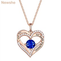 0.8Ct Sapphire Solid 925 Sterling Silver Rose Gold Double Hearts Romantic Pendan - £46.46 GBP