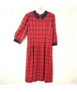 Vintage Lanz Original Red Black WOOL BLEND Dress Preppy 10 Drop Waist Midi - $34.64