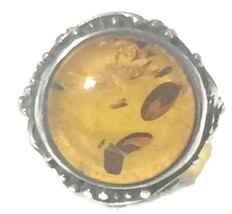 Vintage Amber Floral Sterling Silver BoHo Ring Size 6.50 - £76.88 GBP