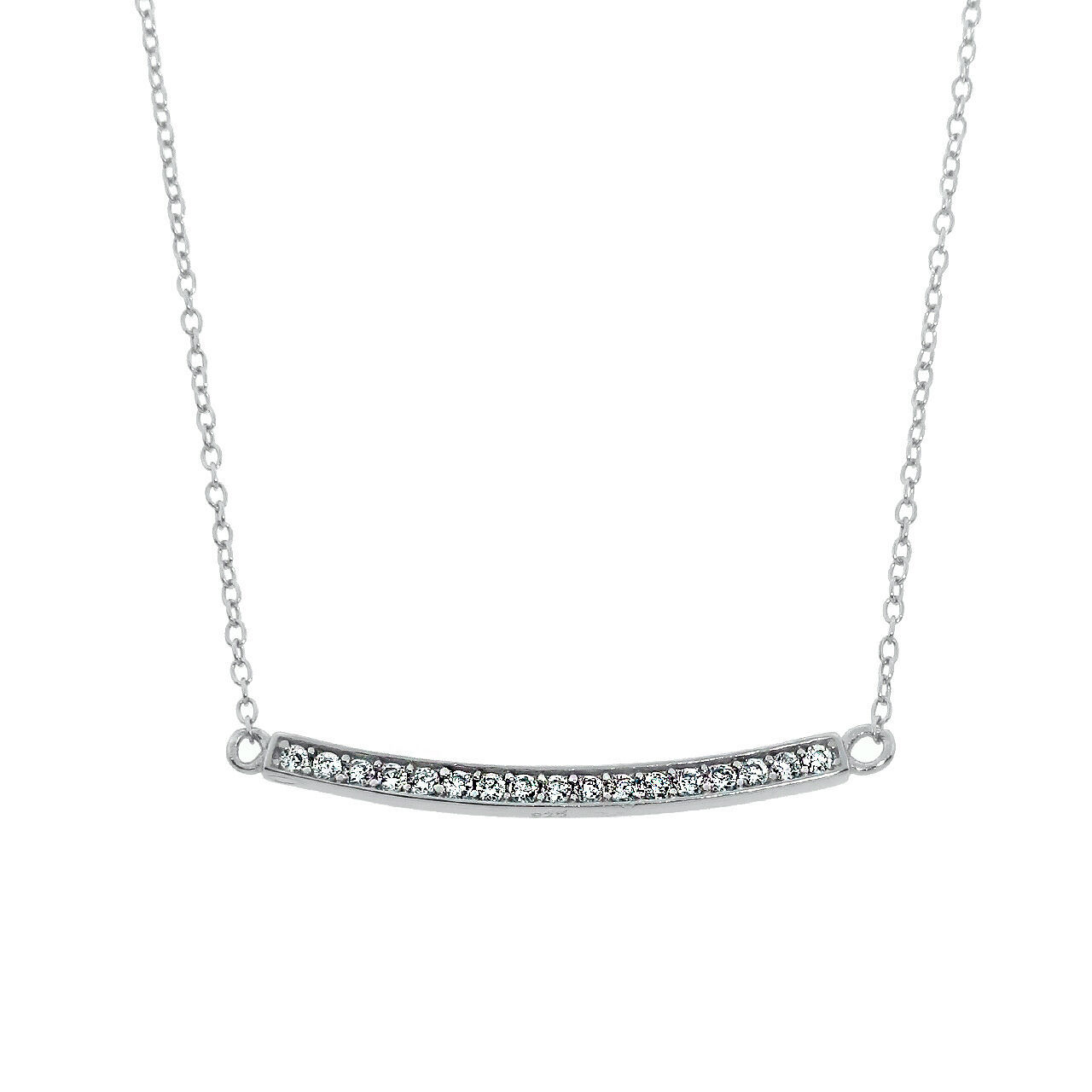 Primary image for Sterling Silver CZ Bar Necklace Chain Cubic Zirconia w/ 16 - 18 Chain Extantion