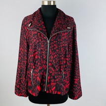 Erin London Petite Womens XL Zippered Jacket Top Shirt  Red Black Patterned - £17.70 GBP