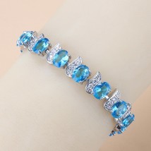 Now Hot Selling Natural Blue Zircon 925 Mark Female Bracelet Bangle Adjustable L - £12.24 GBP