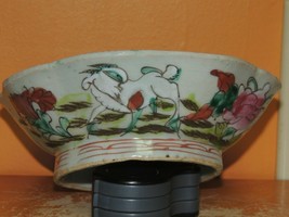 Chinese 6&quot; Painted Bowl RAM / GOAT Antique Ming Qing 19th earlier Lobed ... - $53.99