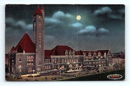 Postcard St. Louis Missouri Union Station Train Depot Depot Moonlit Night View - £5.51 GBP