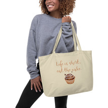 Life Is Short Eat The Cake Quote Lettering Oyster Large organic tote bag - £18.87 GBP