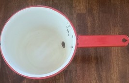 Vintage ~ Enamelware ~ Red &amp; White ~ Handled Pot ~ Pan ~ Farmhouse Cookw... - $49.03 CAD