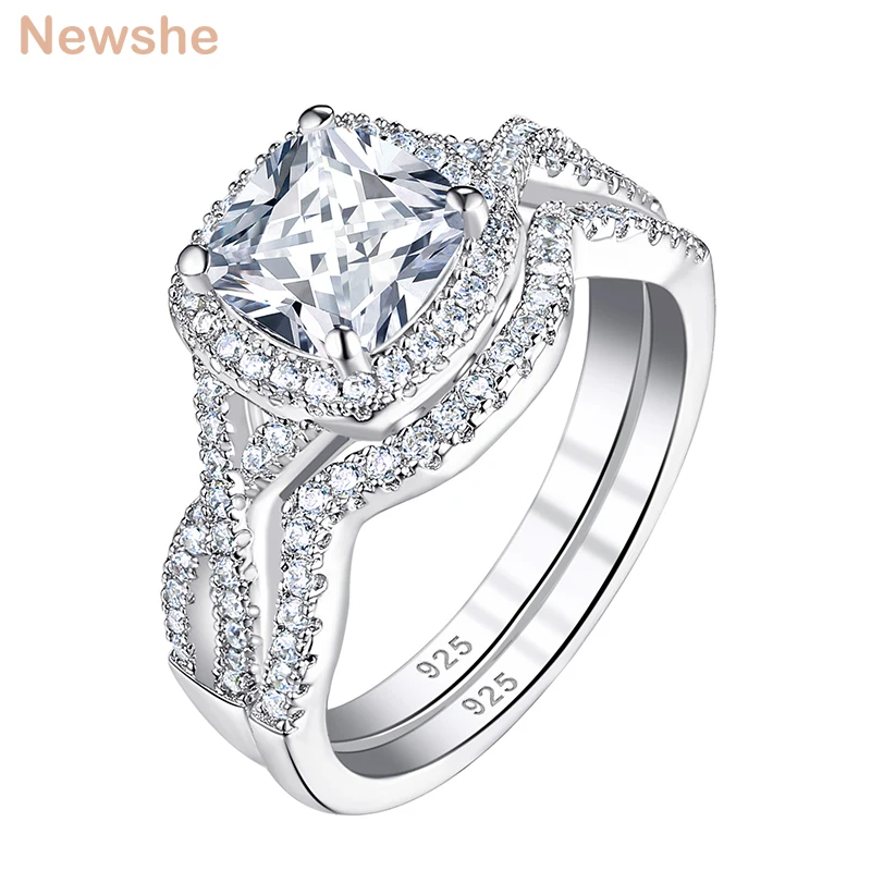 Halo Cushion Cut AAAAA CZ Engagement Ring Bridal Set Solid 925 Sterling Silver W - £56.43 GBP