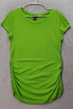 Chelsea &amp; Theodore T Shirt Top Women Medium Green Ruched Short Sleeve Round Neck - £13.13 GBP