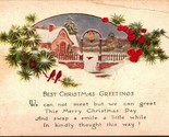 Best Christmas Greetings Winter Cabins Scene Pine Boughs UNP DB Postcard... - $2.92