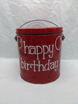 Vintage Red Happy Birthday Bucket Tin 6 1/2&quot; X 7 1/4&quot; - £31.65 GBP