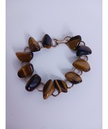 Vintage Goldtone Tiger&#39;s Eye Brown Glass Stone Bracelet 7&quot; - $291.49 MXN