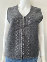 Herman Geist Sweater Vest Gray 100% Wool Embroidered Button Women’s Small - £21.62 GBP
