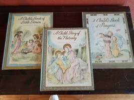 Lot Of 3 A Child&#39;s Book Prayers, Bible Stories, &amp; Nativity, Illust. MASHA 1940&#39;s - £19.37 GBP