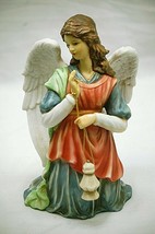 Graceful O&#39;Well Bisque Angel w Lantern Statue Figurine Shelf Decor 8&quot; Tall - $29.69