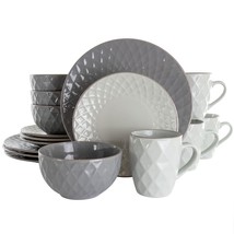 Elama Tahitian Diamond 16 Piece Stoneware Dinnerware Set in Slate and Pearl - £70.35 GBP