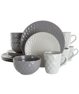 Elama Tahitian Diamond 16 Piece Stoneware Dinnerware Set in Slate and Pearl - $127.88 CAD
