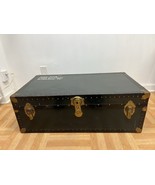 Vintage BLACK STORAGE TRUNK chest box case coffee table steamer old foot... - $79.99