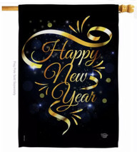 Gold Happy New Year Garden Flag Winter Decorative Small Gift Yard House Banner - £31.11 GBP