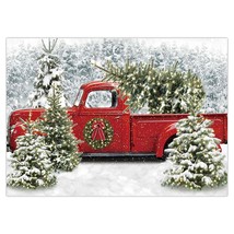 82" X 59" Christmas Red Truck Backdrop Winter Snowy Forest Tree Background Xmas  - £20.47 GBP