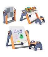 6-In-1 Folding Kids Art Easel with Reversible Building Block Tabletop - $156.80 CAD