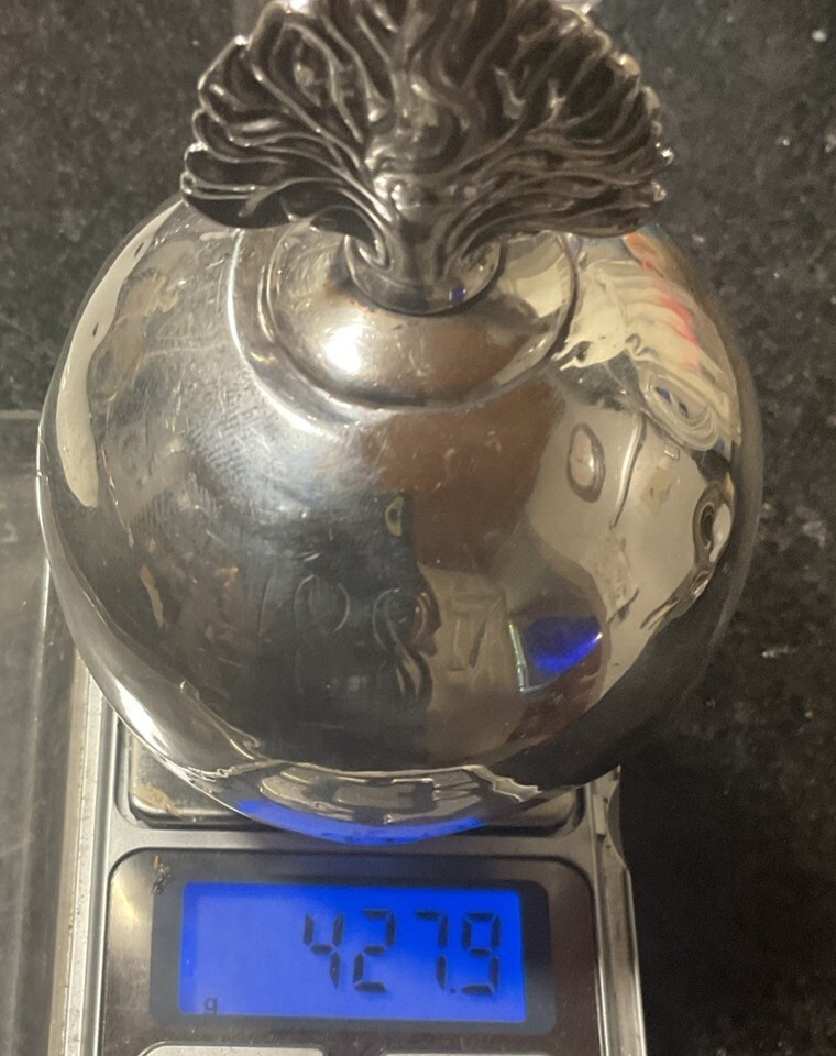 1887 Antique Heavy Sterling Silver Grenade Witch Ball Cigar Lighter Self Right Item image 2