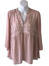 ADIVA embroidered boho top Peasant Size M Long Sleeve High Low Shirt - £13.31 GBP
