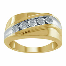 14K Gold Plated 0.25 Ct Round Diamond Five Stone Wedding Mens Band Ring - £97.83 GBP