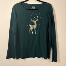 Croft &amp; Barrow Size XXL Green Cotton Soft Long Sleeve Holiday Deer Print... - $207.66 MXN