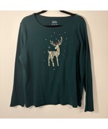Croft &amp; Barrow Size XXL Green Cotton Soft Long Sleeve Holiday Deer Print... - $208.88 MXN