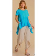 New Umgee S M Turquoise Blue Linen Blend Sharkbite Hem Oversized Tunic Top - €19,94 EUR