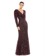 Mac Duggal 5510 Long Sleeve Empire Sequin Gown Sz 14 Mahogany Mrsp $498 - $265.32