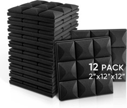 Acoustic Foam Panels, 12 Pack Black 2&#39;&#39; X 12&quot; X 12&quot; Mushroom Studio Wedge Tiles - £31.47 GBP
