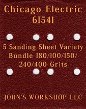 Chicago Electric 61541 - 80/100/150/240/400 Grits - 5 Sandpaper Variety Bundle I - £3.92 GBP