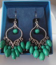 925 Sterling Silver Turquoise Cluster Dangle Hook Earrings 2.1/4" - $32.18