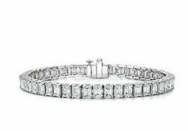 7Ct Emerald Simulated Diamond Tennis Bracelet 14k White Gold Plated Silver - £181.58 GBP