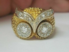 14k Yellow Gold Over 2.50Ct Round Simulated Cubic Zirconia Owl Wedding Ring Men - £190.85 GBP