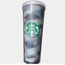 Starbucks 2014 Venti Tumbler Cold Cup Black Grey Plaid Ribbon 24oz - £19.46 GBP