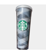 Starbucks 2014 Venti Tumbler Cold Cup Black Grey Plaid Ribbon 24oz - £19.38 GBP