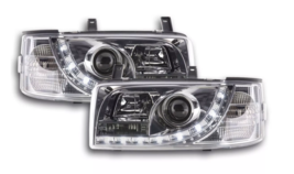 FK Set LED DRL Devil Eye Lightbar Headlights VW Transporter T4 90-03 Chrome LHD - £287.93 GBP