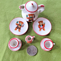 Miniature Doll House Ceramic Teddy Bear Tea Party Set 9 Pieces - £6.22 GBP